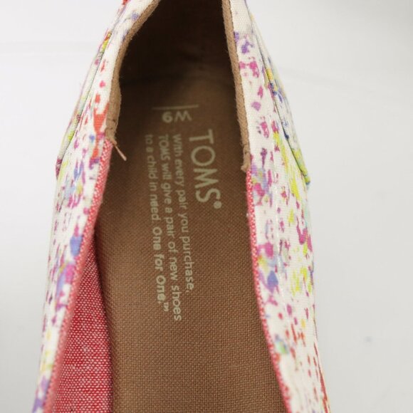 TOMS Womens Bernardo Pump Size 9 White Red Splash Canvas Open Toe Wedge Heel - Picture 5 of 12